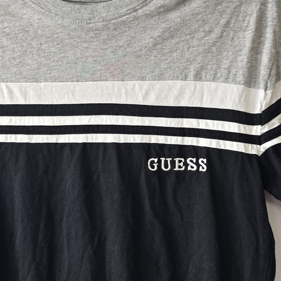 GUESS Men's Black and Gray Striped Shirt - Picture 2 of 4